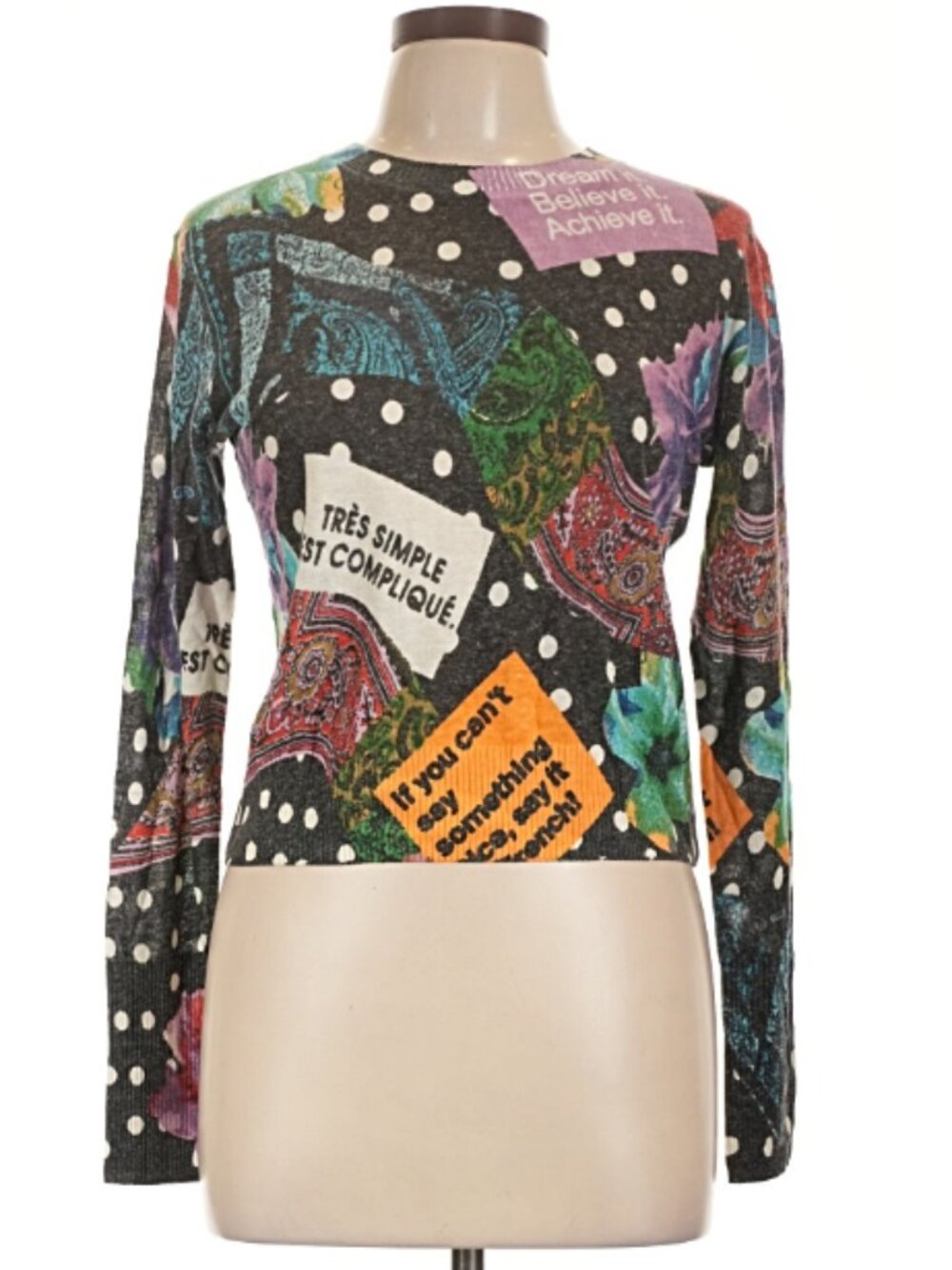 Multicolor Graphic Patchwork Print Long Sleeve Knit Top